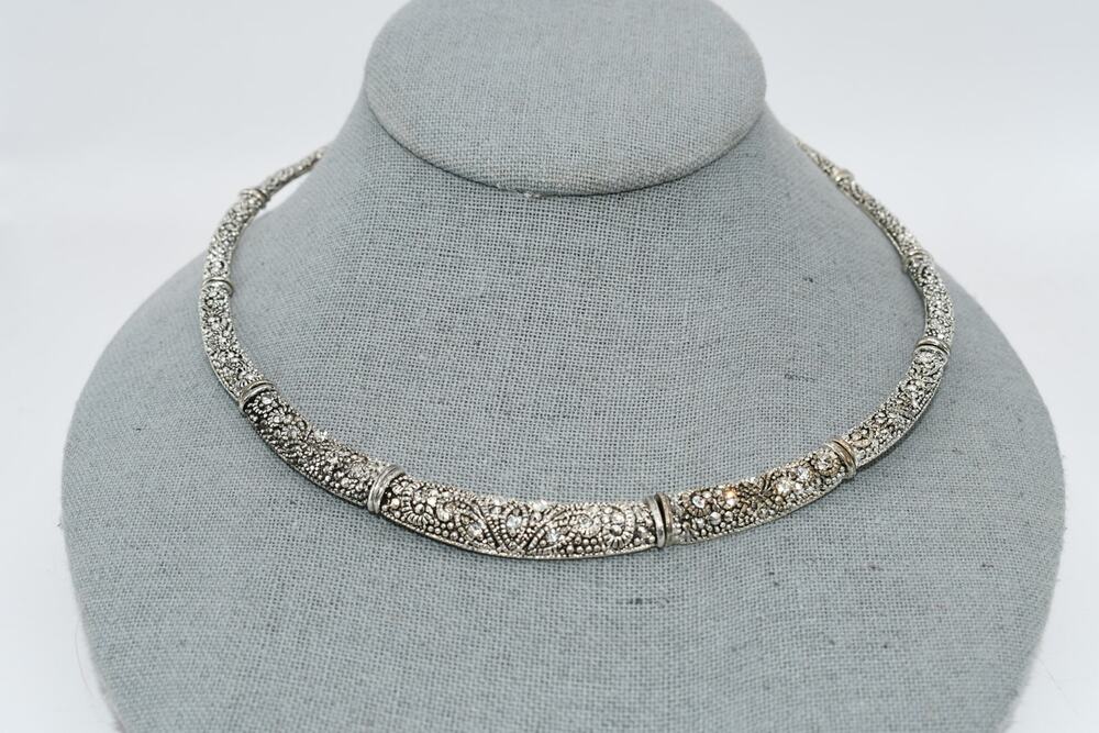 Premier Designs Silver Rhinestone Choker Necklace 17” Wired Links